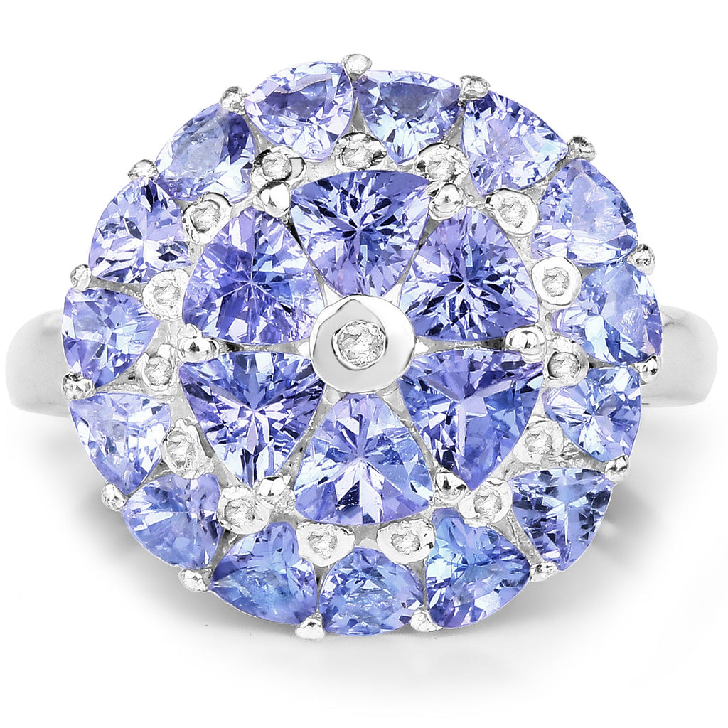 2.96 Carat Genuine Tanzanite and White Diamond .925 Sterling Silver Ring