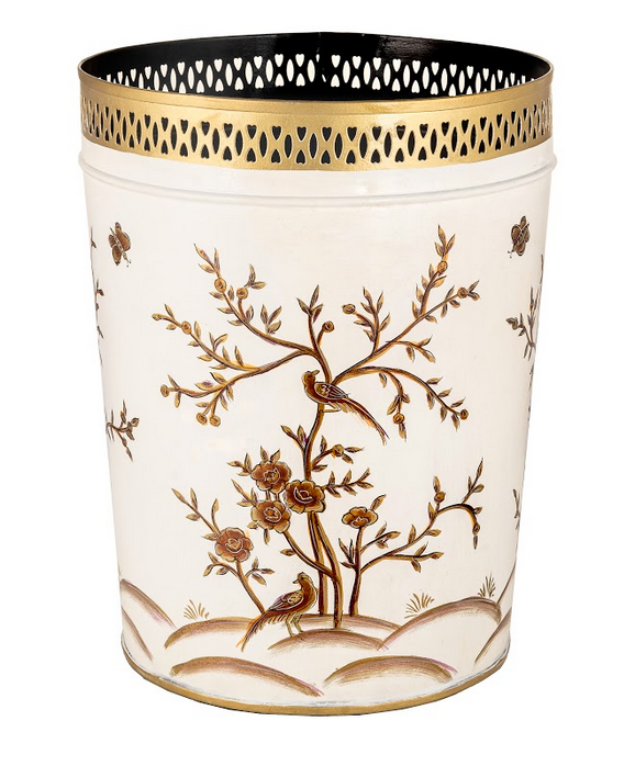 The Enchanted Home - Ivory & Gold Pierced Round Wastepaper Basket
