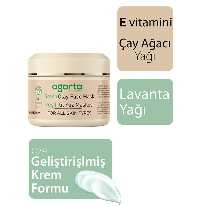 Agarta Natural Green Clay Face Mask with Tea Tree 150 ml