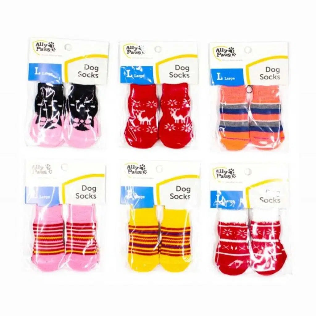 Ally Paws Non-Slip Dog Socks for Traction and Comfort 4-Pack (L)