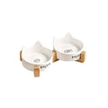 Aquax Bamboo and Ceramic Double Pet Bowl for Food and Water White