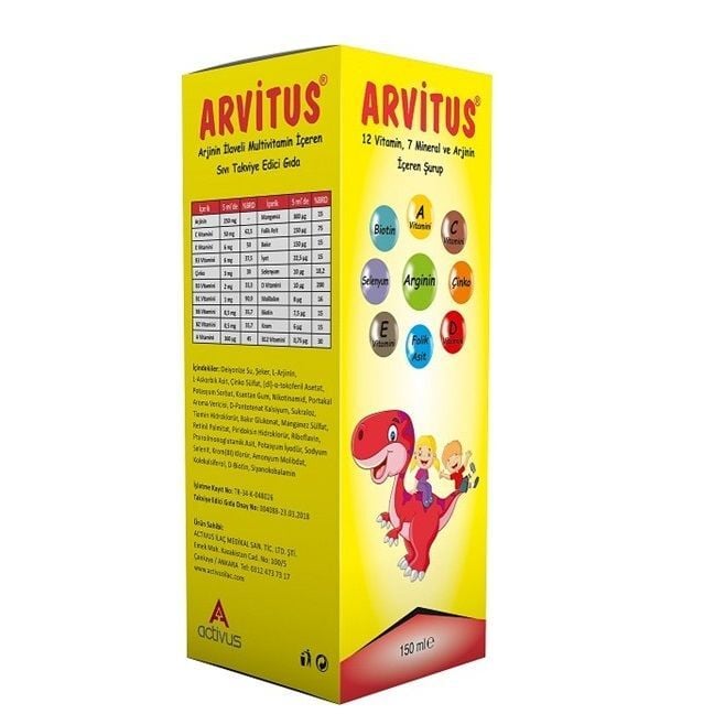 Arvitus Vitamin and Mineral Liquid Syrup with L-Arginine 150 ml