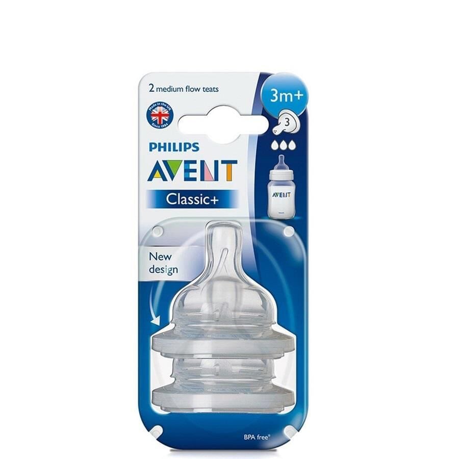 Avent Classic Anti-Colic Bottle Nipples 3-Hole Medium Flow 2pk