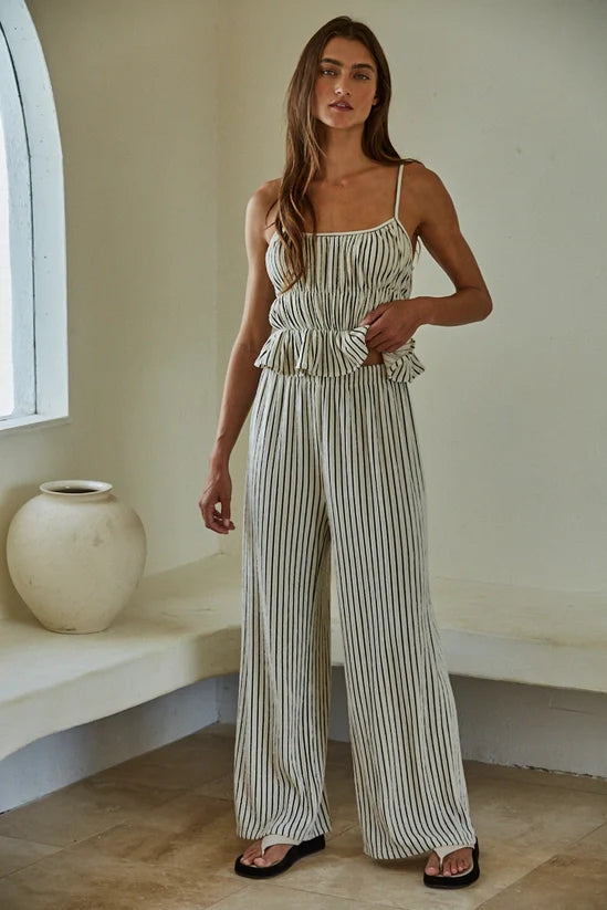 Striped Peplum Crop Top : Natural Black