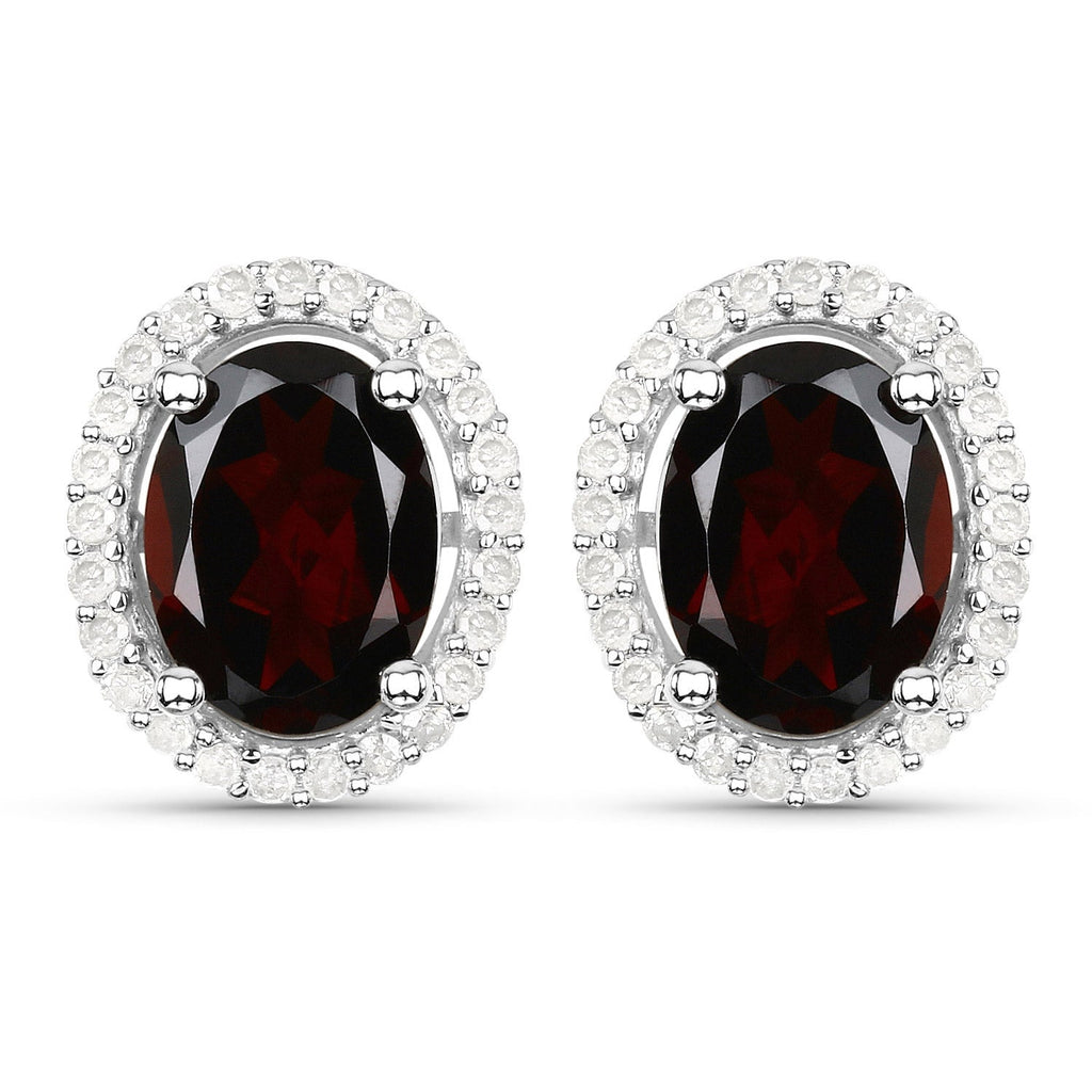 2.77 Carat Genuine Garnet and White Diamond .925 Sterling Silver Earrings