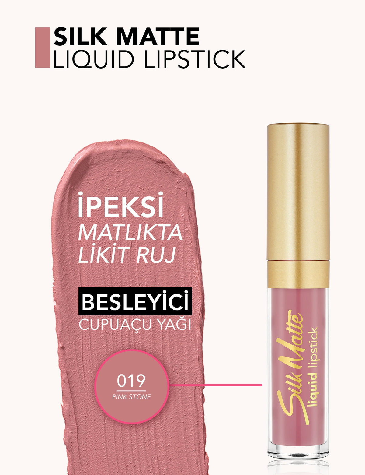 Flormar Silk Matte Liquid Lipstick Moisturizing Finish 019 Pink Stone