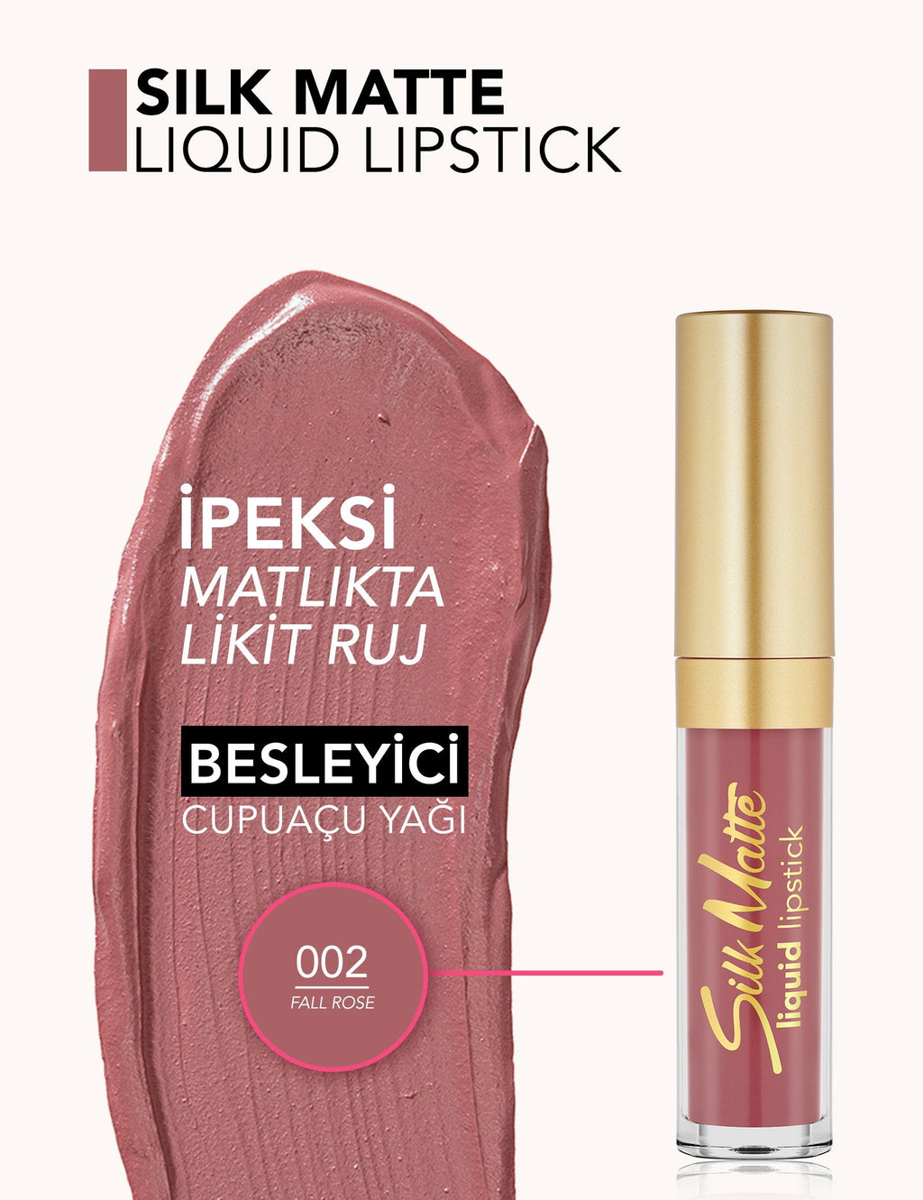 Flormar Silk Matte Liquid Lipstick High Pigment Matte 002 Fall Rose