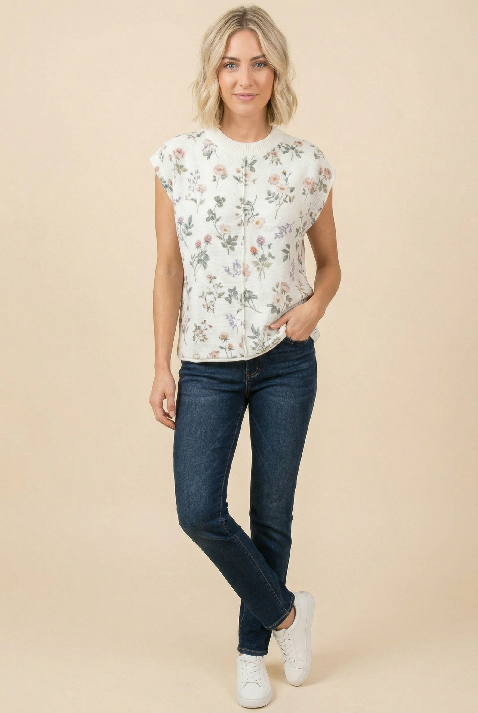 Floral Sleeveless Knit Top