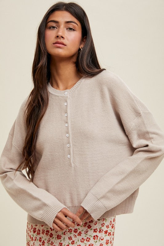 Henley Button-up Sweater: Shell