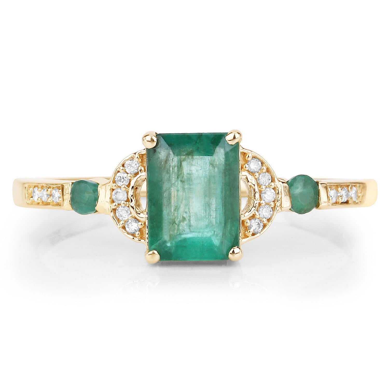 1.07 Carat Genuine Zambian Emerald and White Diamond 14K Yellow Gold Ring