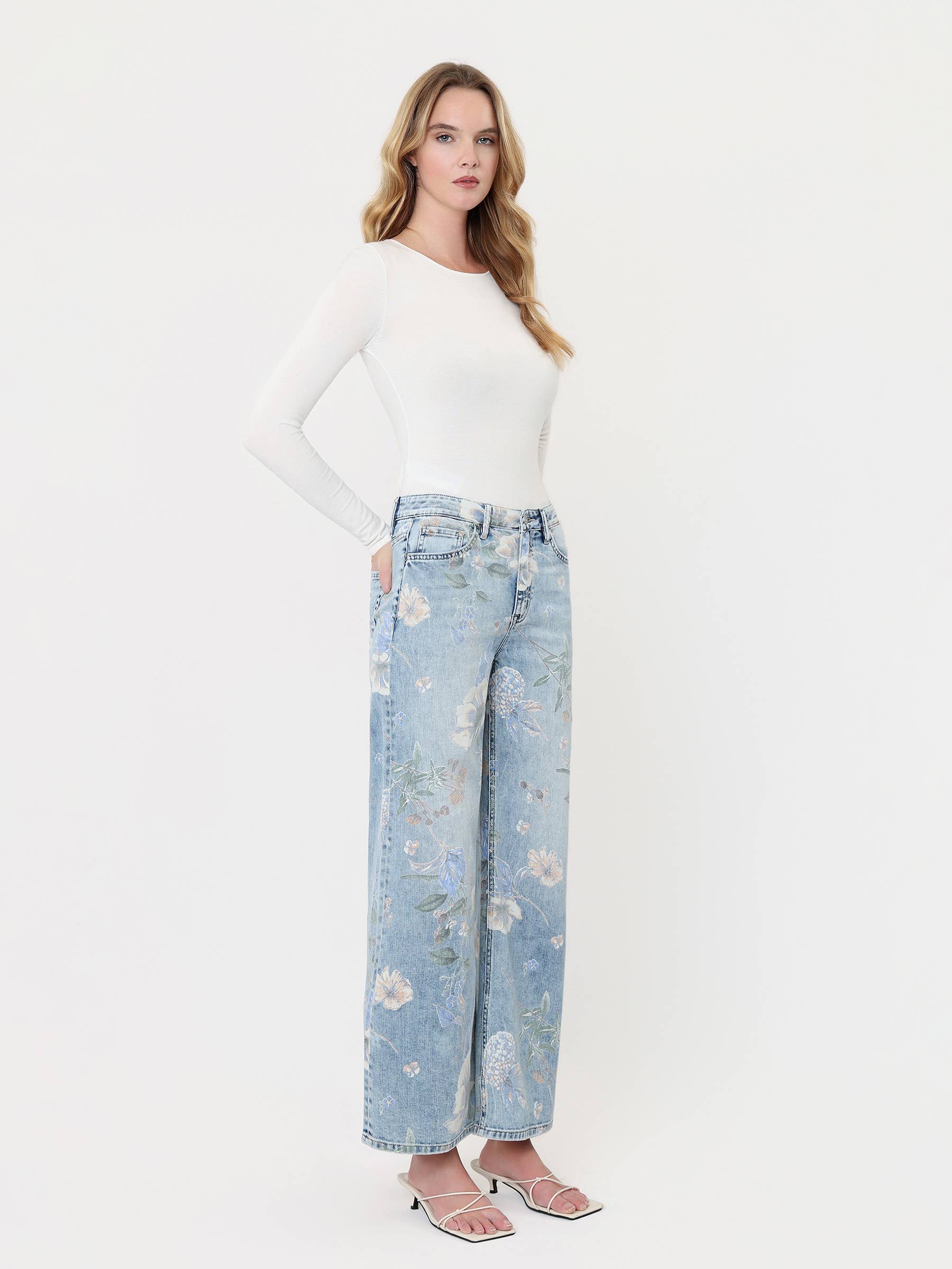 Lucy High Rise Floral Vintage Wide Jeans