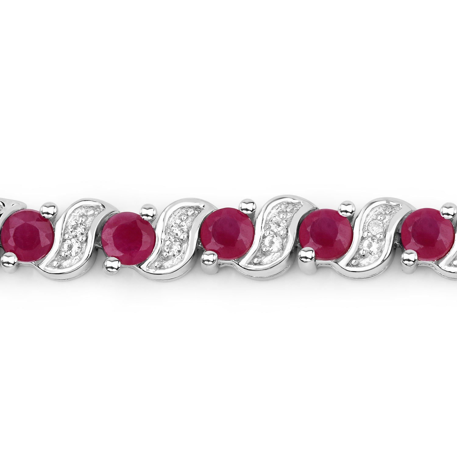 1.25 Carat Genuine Ruby and White Topaz .925 Sterling Silver Bracelet