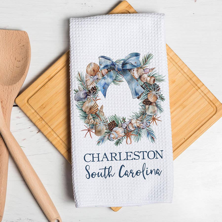 Canary Road - Seashell Coastal Christmas Towel Nautical Decor Custom City: Transparent Cellophane Sleeve