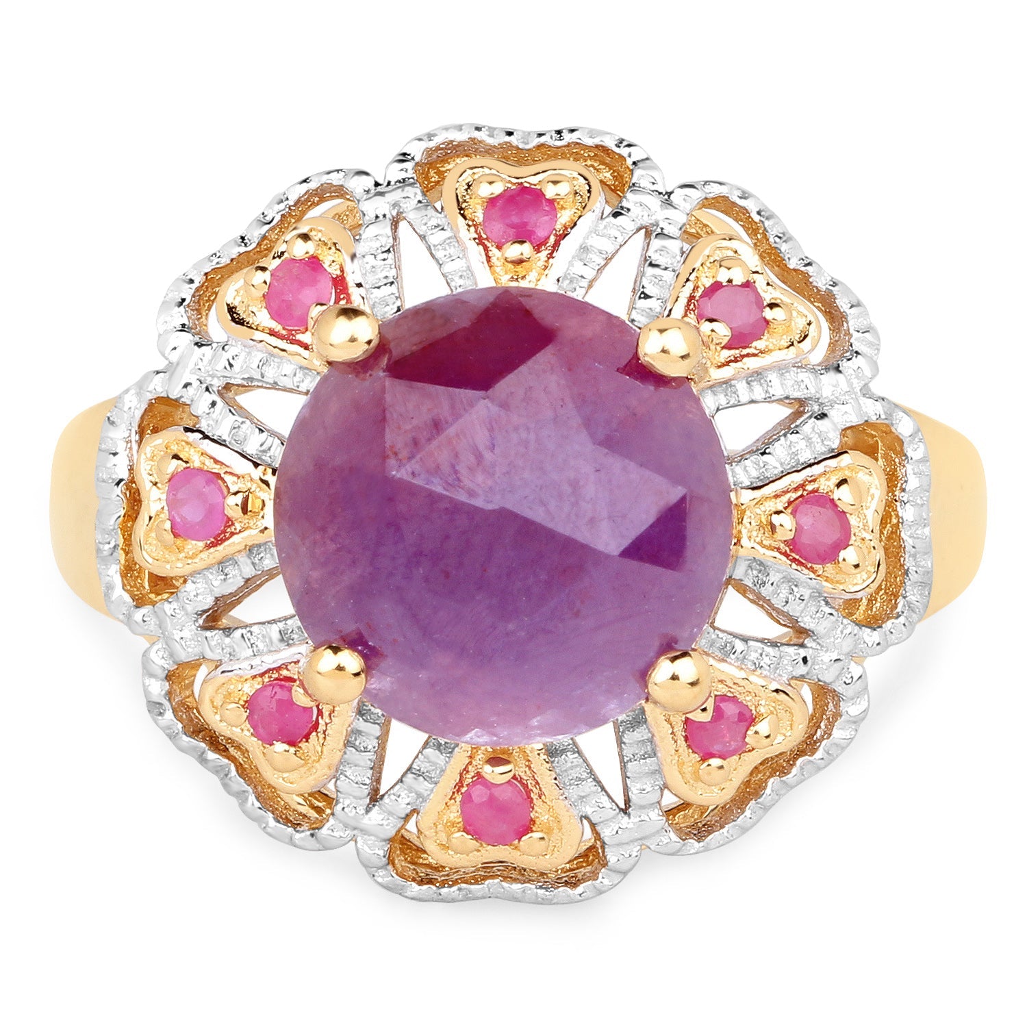 14K Yellow Gold Plated 5.55 Carat Genuine Pink Sapphire & Ruby .925 Sterling Silver Ring