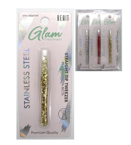 Beaut Glam Treat Stainless Steel Glitter Tweezer, Straight Tip