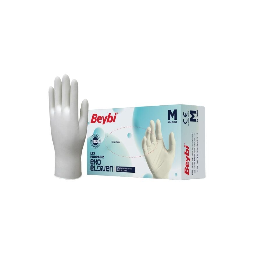 Beybi Powder-Free Latex Examination Gloves Medium 100 Count