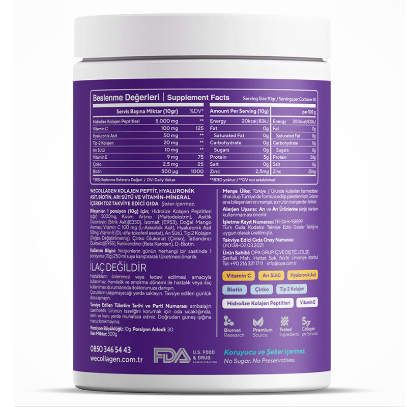 Biomet WeCollagen Mango Powder with Vitamin C & Hyaluronic Acid 300g