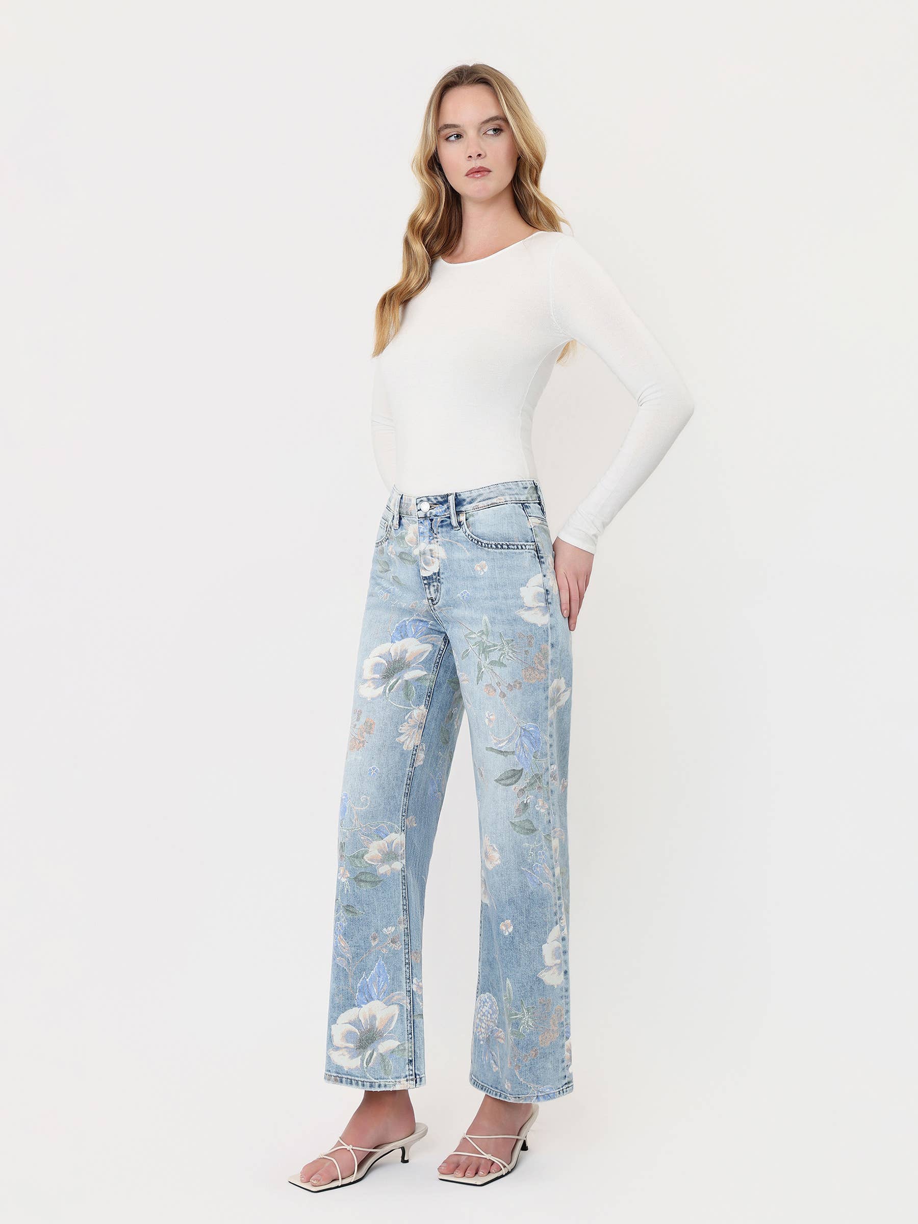 Lucy High Rise Floral Vintage Wide Jeans