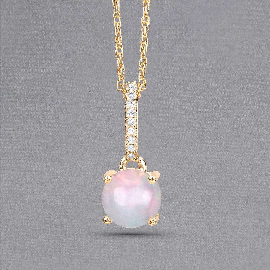 0.53 Carat Genuine Ethiopian Opal and White Diamond 10K Yellow Gold Pendant