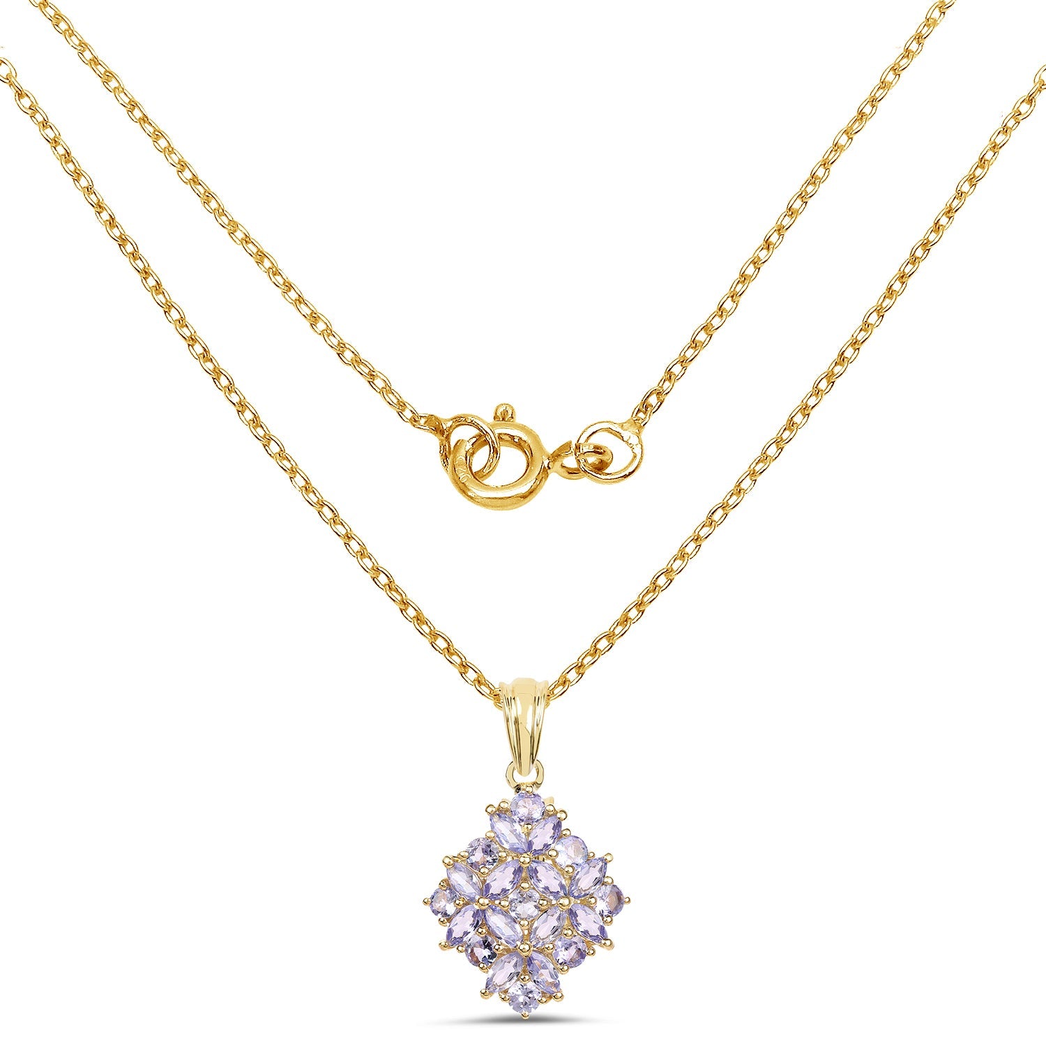 14K Yellow Gold Plated 2.58 Carat Genuine Tanzanite .925 Sterling Silver Pendant