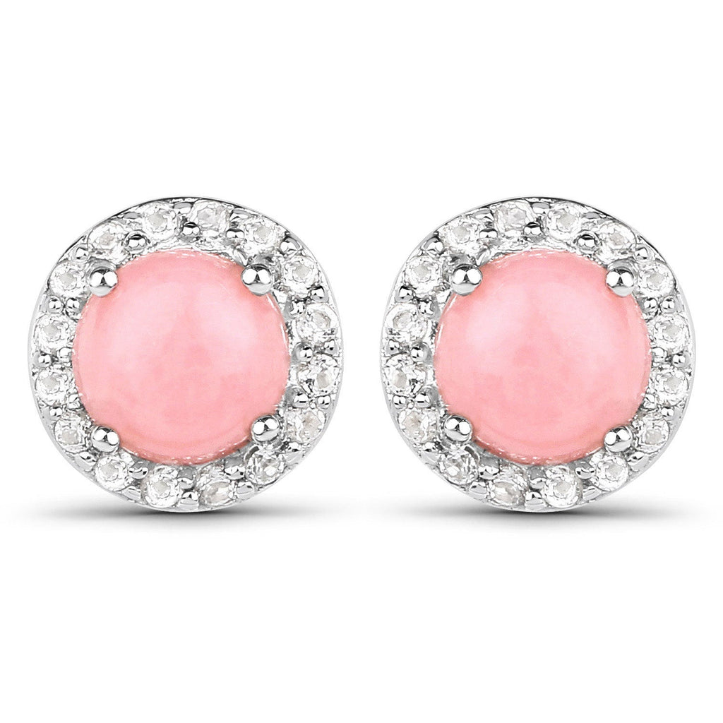 1.36 Carat Genuine Pink Opal and White Topaz .925 Sterling Silver Earrings