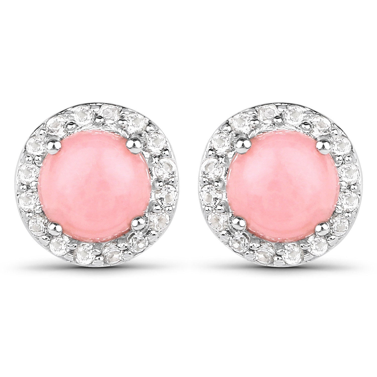 1.36 Carat Genuine Pink Opal and White Topaz .925 Sterling Silver Earrings
