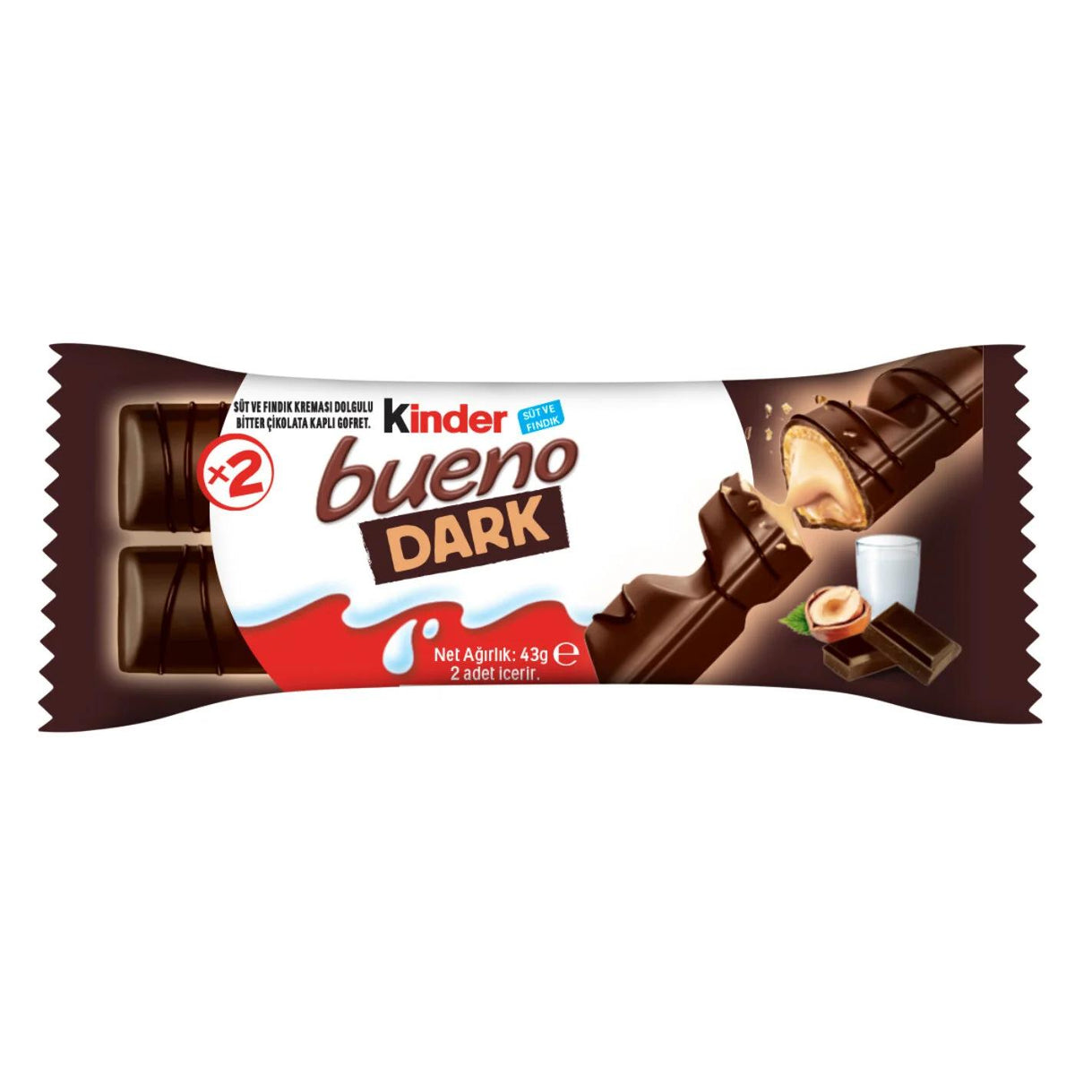 Kinder Bueno Dark Chocolate Wafer with Hazelnut Filling 44g