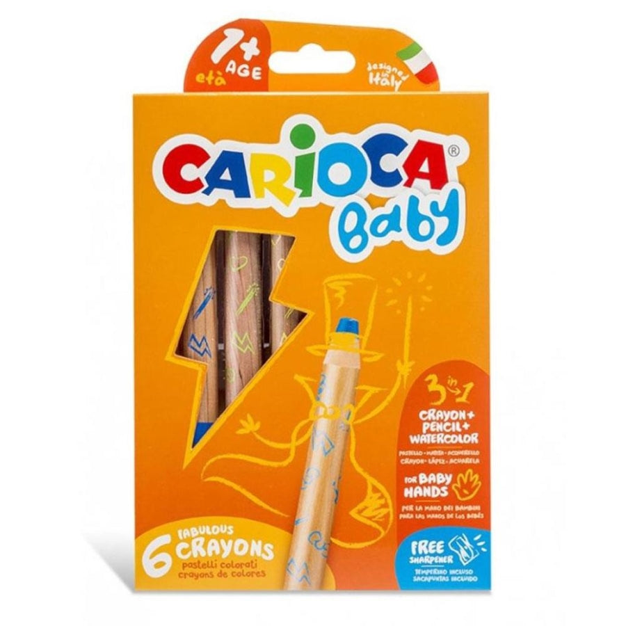 Carioca Jumbo Wooden Baby Coloring Pencils with Sharpener 6 Count