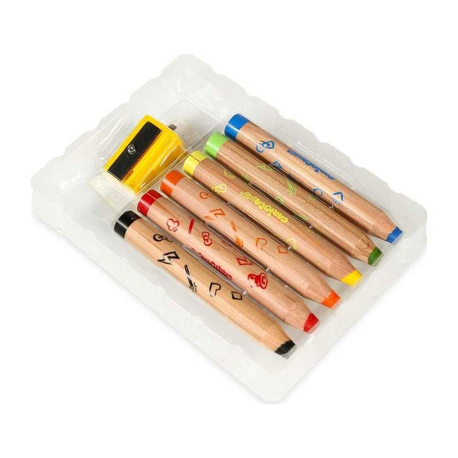 Carioca Jumbo Wooden Baby Coloring Pencils with Sharpener 6 Count