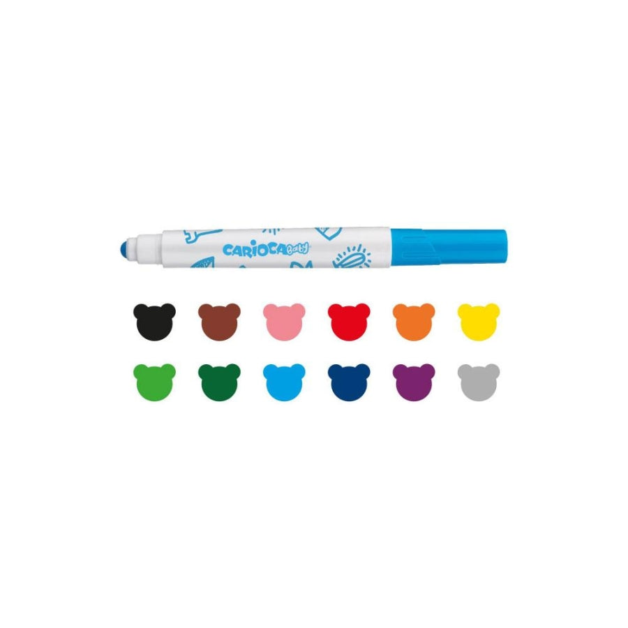 Carioca Jumbo Washable Felt Tip Pens for Ages 2+ 12 Count