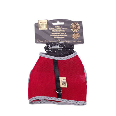 Cattie Air Mesh Red Cat Harness and Leash Set Large 1.5x30-40cm