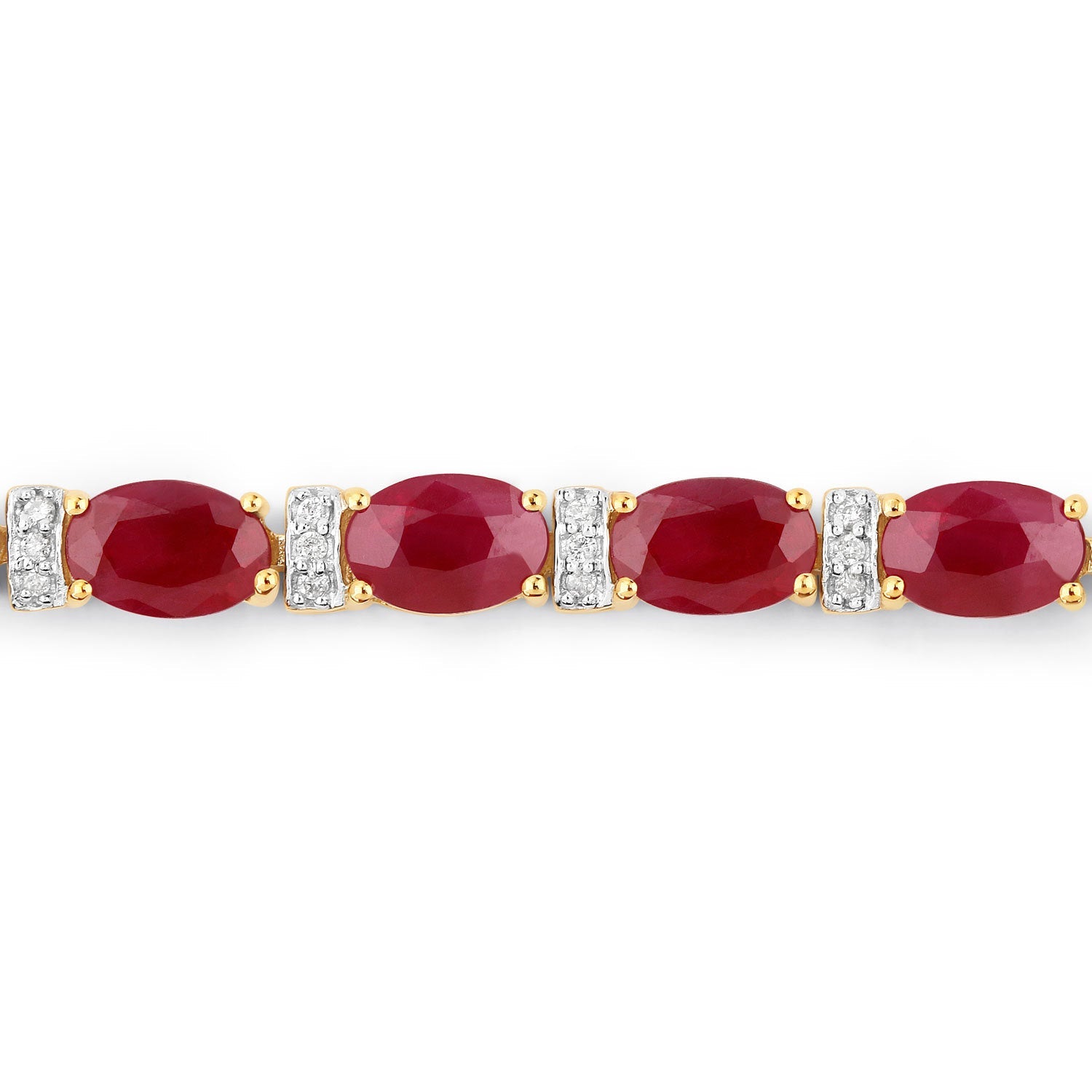 11.67 Carat Genuine Ruby and White Diamond 14K Yellow Gold Bracelet