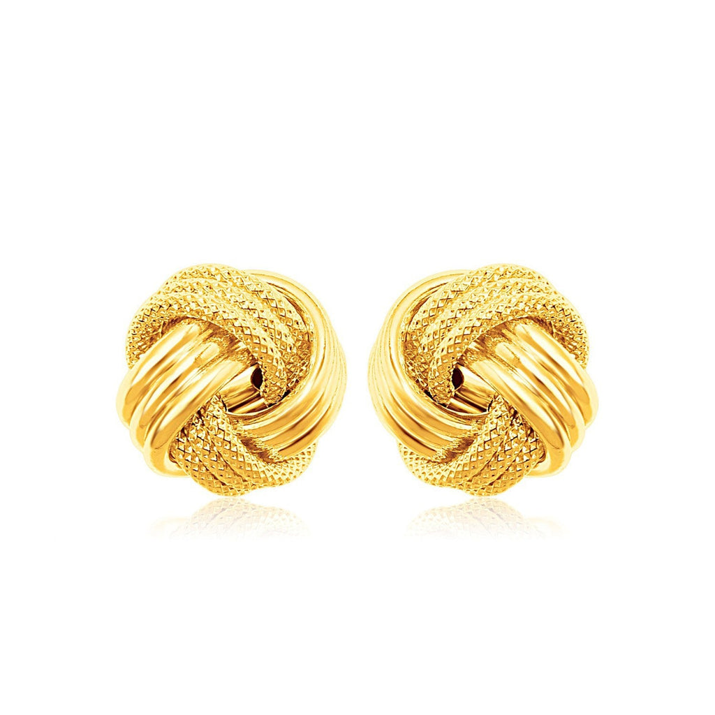 14k Yellow Gold Love Knot with Ridge Texture Earrings