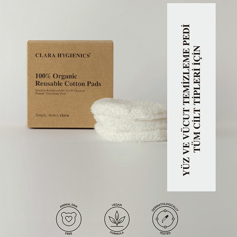 Clara Hygienics Reusable Organic Cotton Makeup Pads 3 Count