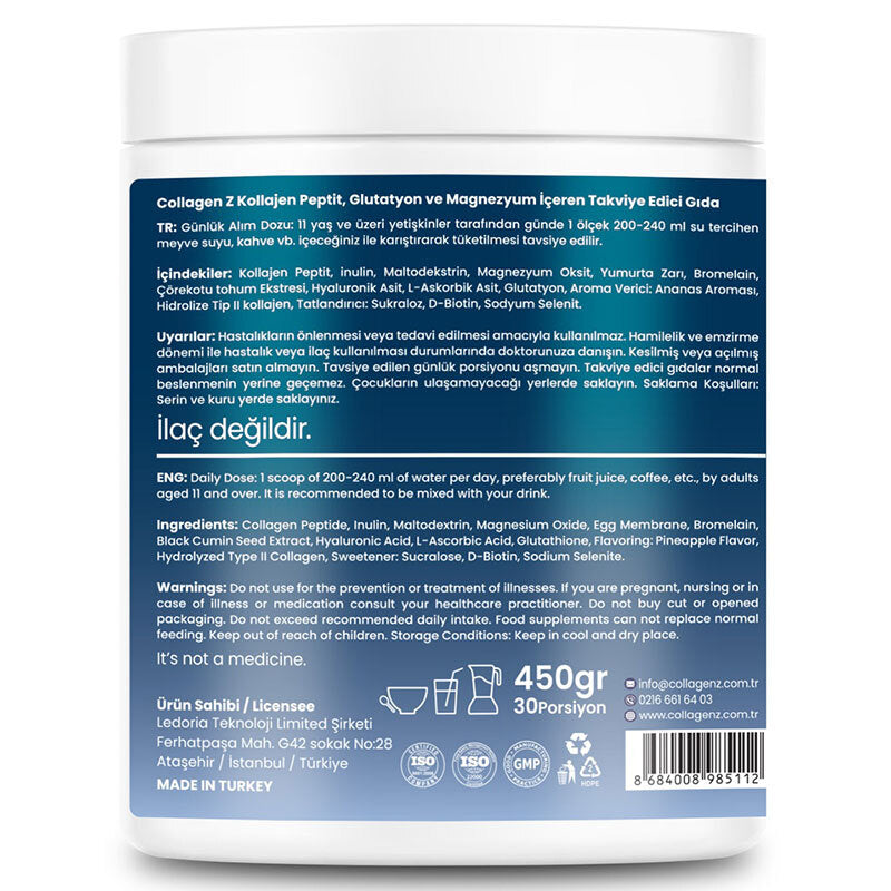 CollagenZ Collagen Peptides Pineapple Flavor Supplement 450g