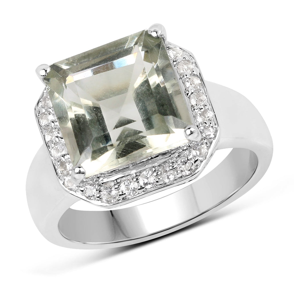 4.52 Carat Genuine Green Amethyst and White Topaz .925 Sterling Silver Ring
