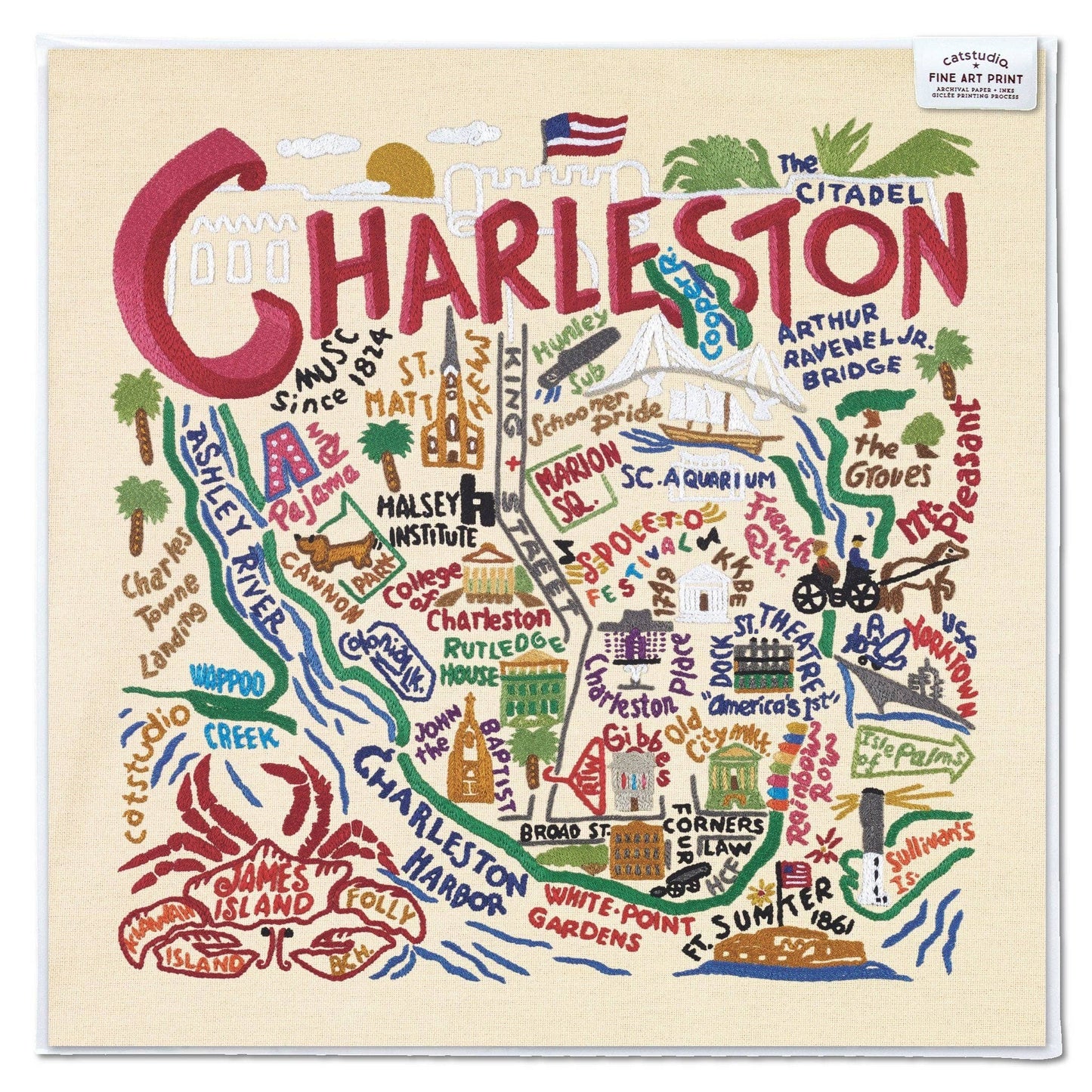 catstudio - Charleston Map Fine Art Print: 8"x8"