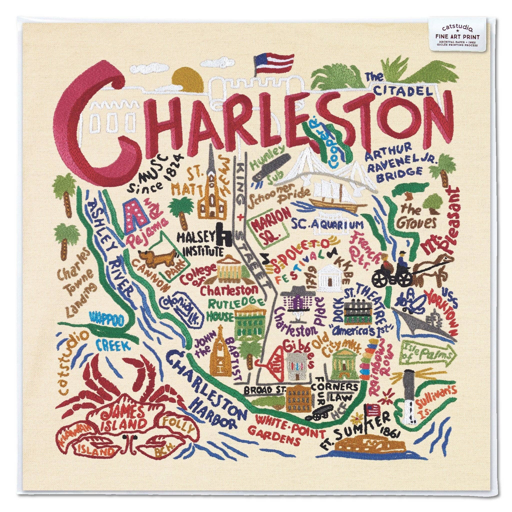 catstudio - Charleston Map Fine Art Print: 8"x8"
