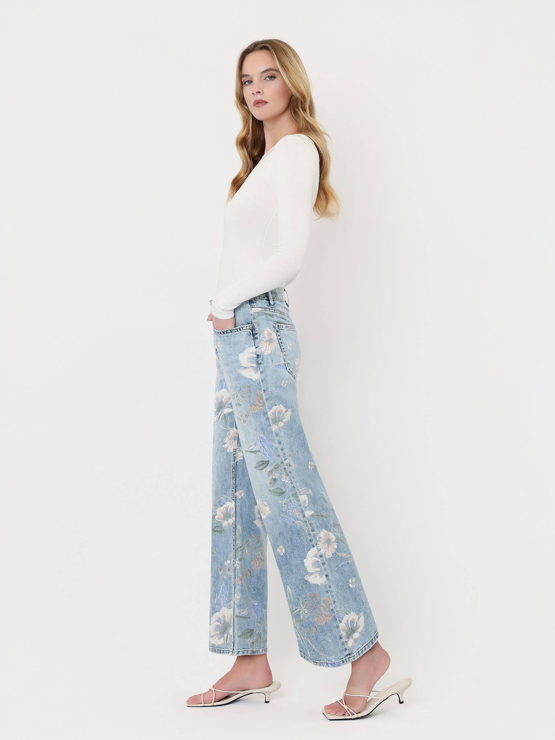Lucy High Rise Floral Vintage Wide Jeans