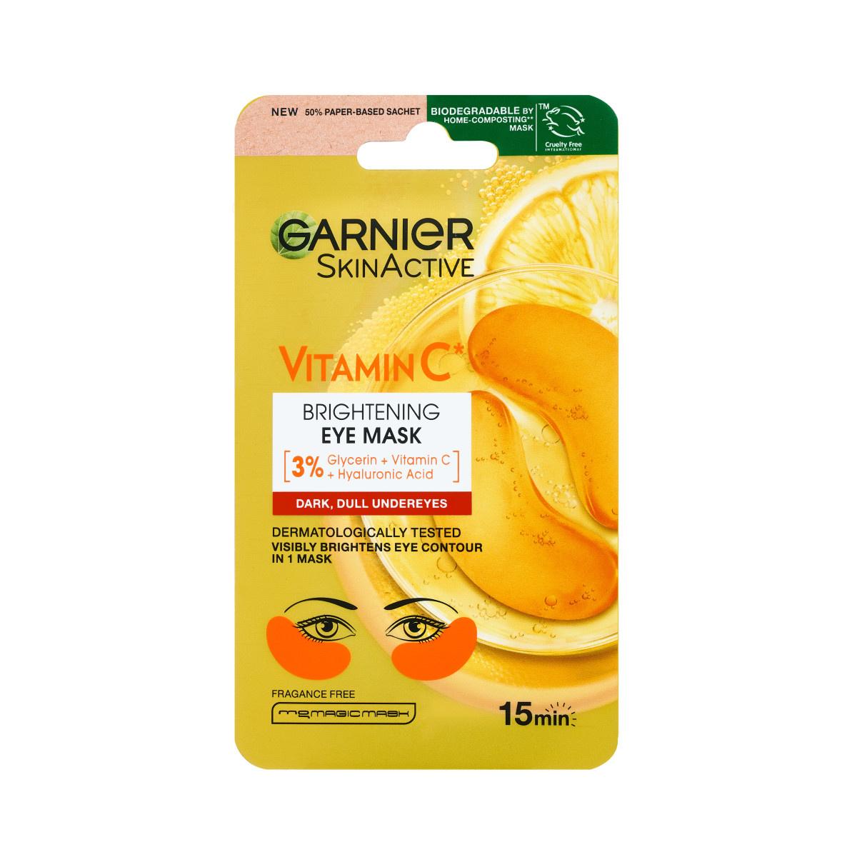 Garnier Brightening Eye Mask with Vitamin C & Hyaluronic Acid - Dermatologically Tested, Brightens Under-Eye Area