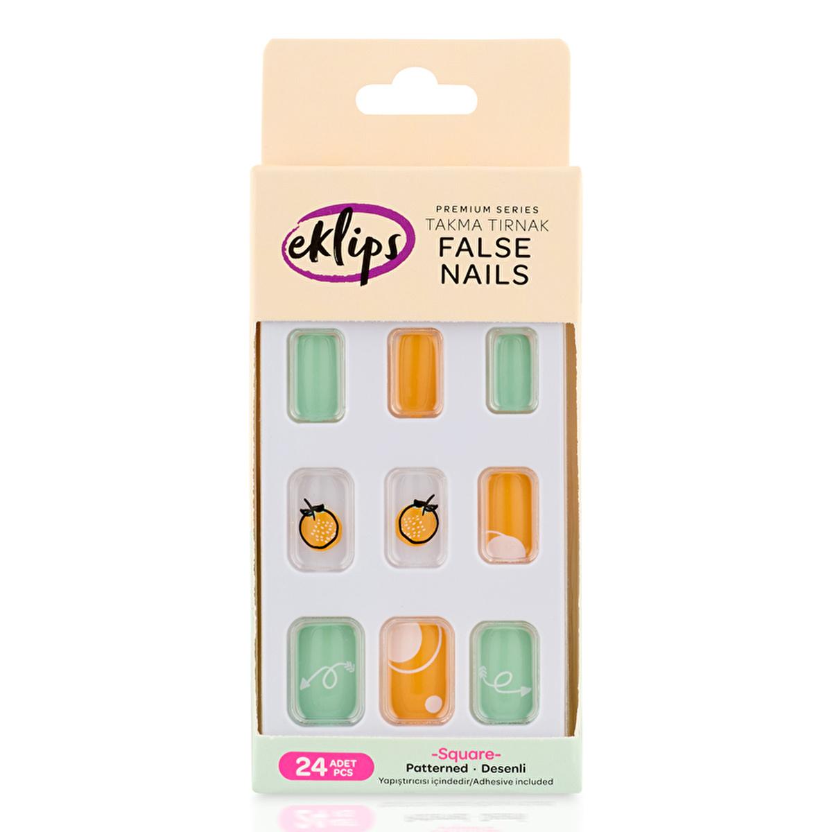 Eklips Orange-Green Orange Pattern Fake Nails - Easy DIY Nail Kit for Salon-Quality Look at Home