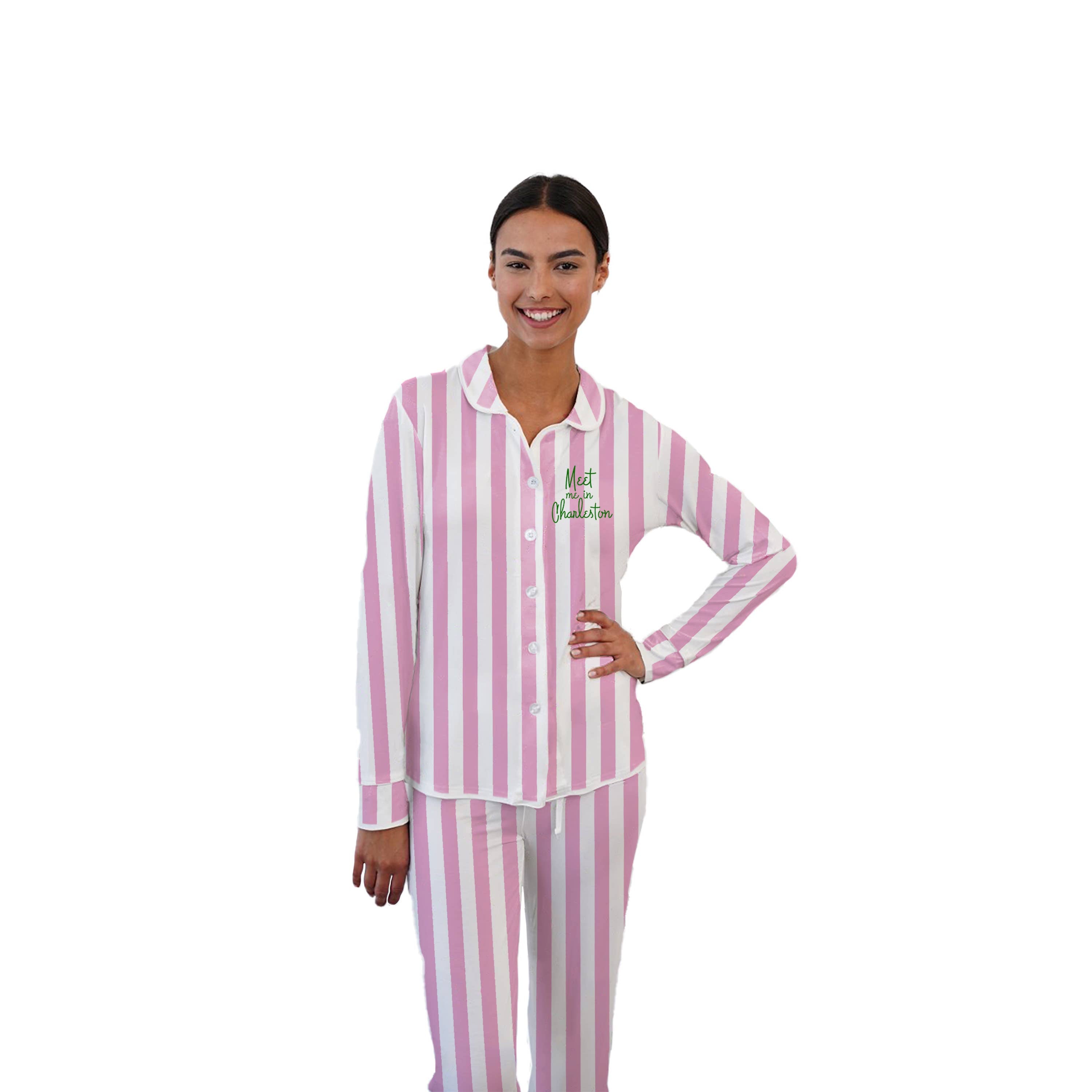 Toss Designs - Pajama Pant Set (Pink/White) - Meet Me  in Charleston - Custom Available: L