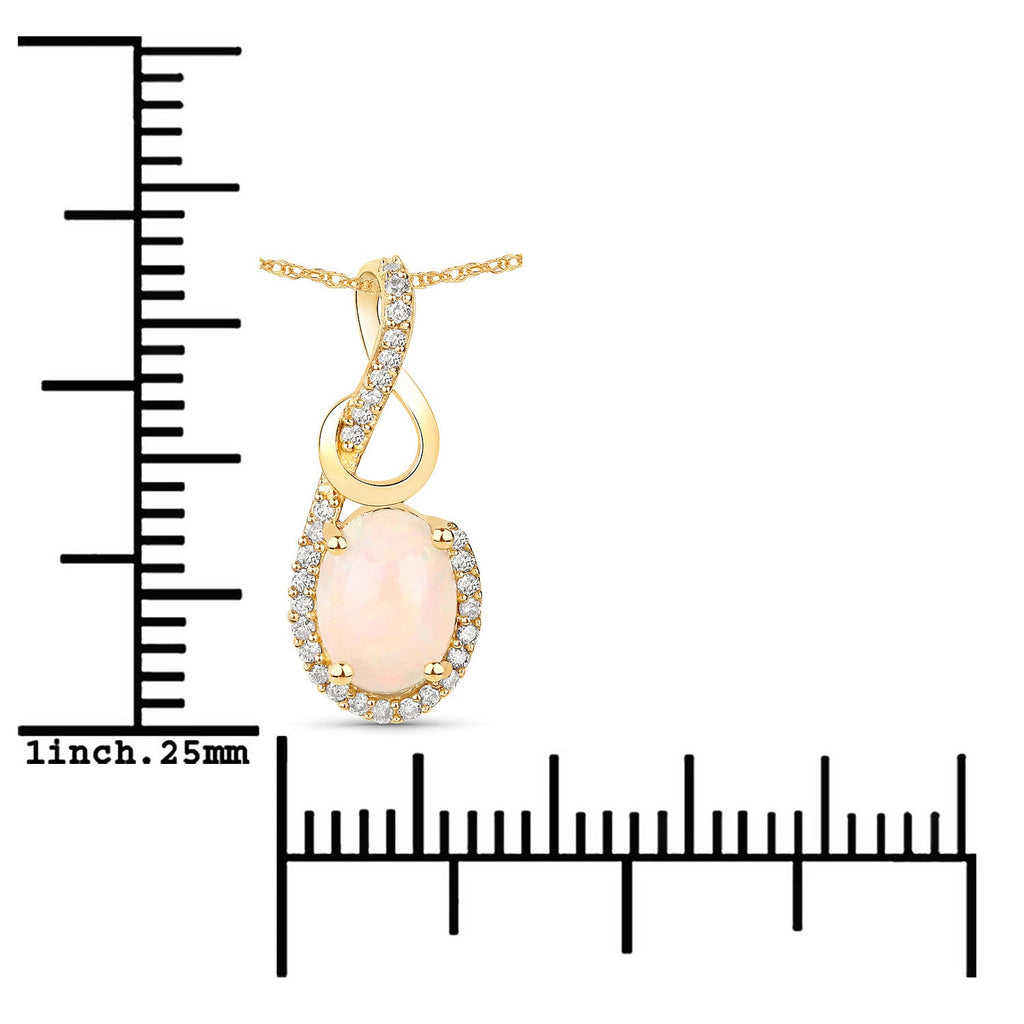 0.56 Carat Genuine Ethiopian Opal and White Diamond 14K Yellow Gold Pendant