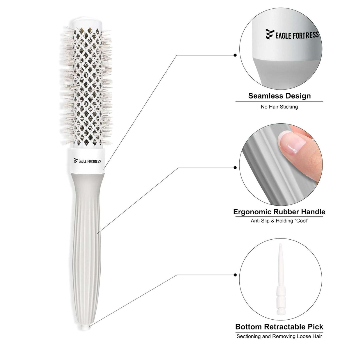 Eagle Fortress XL Ceramic + Ionic Round Hair Brush 0.98 in - Grey