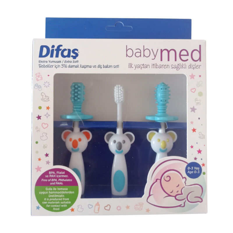 Difas Babymed Blue Baby Teether and Tooth Care Set 3-Piece