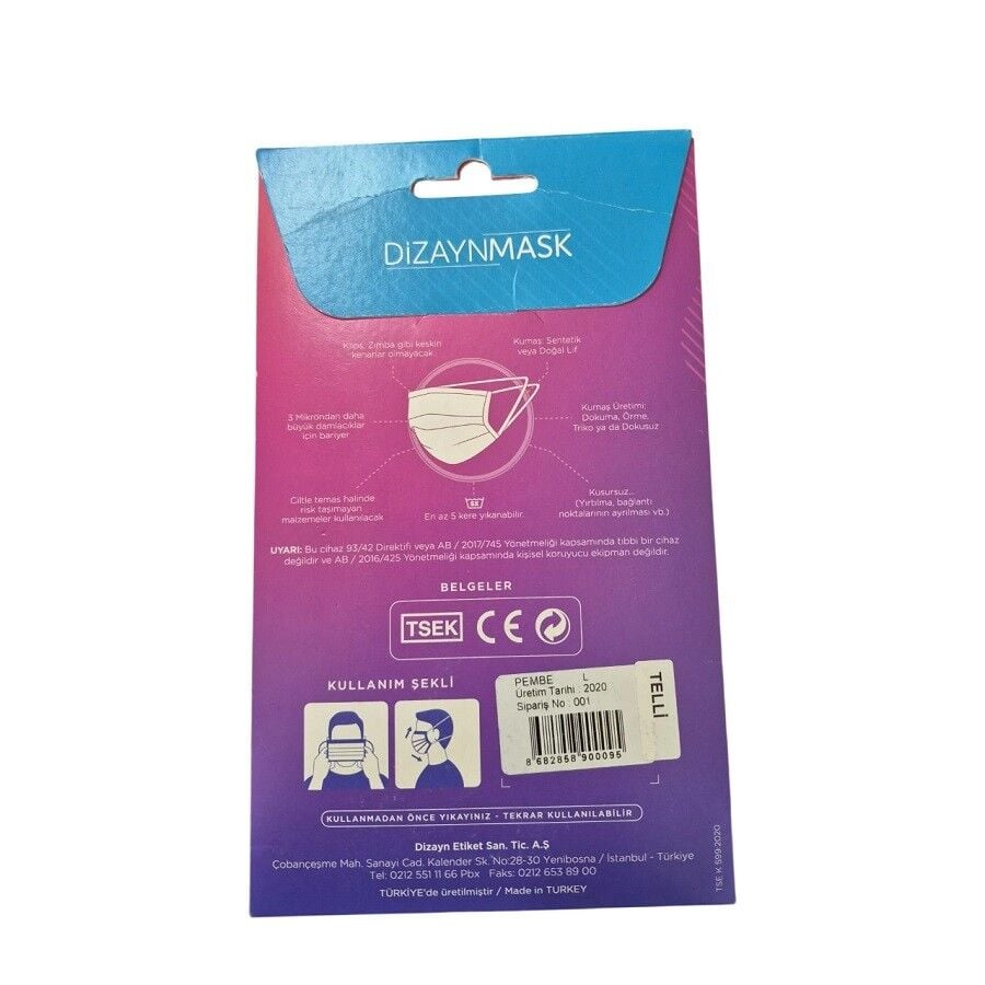 Dizaynmask Silver Ion Washable Face Mask Pink Size L