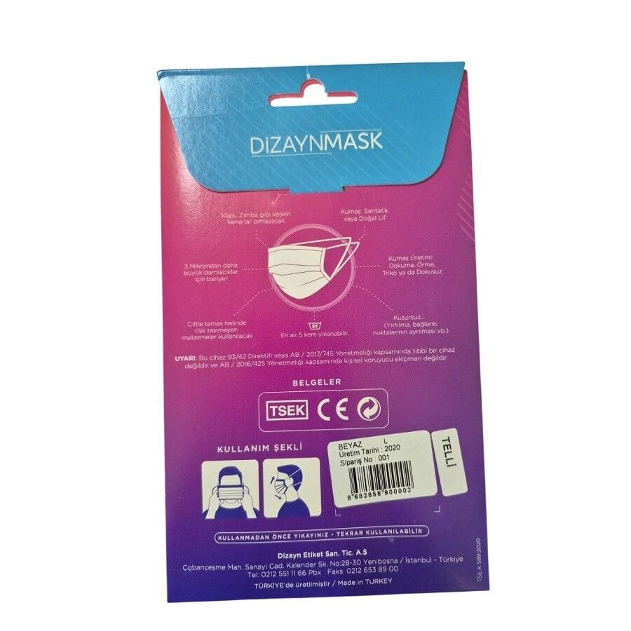 Dizaynmask Silver Ion Washable Face Mask White Large