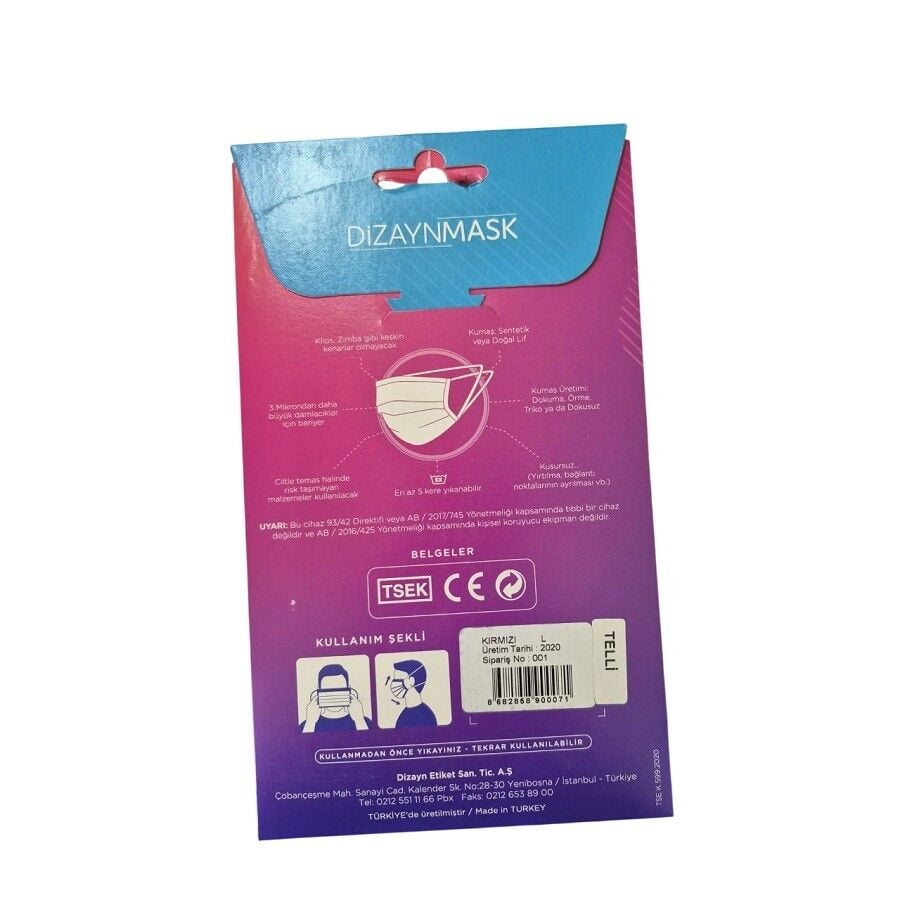 Dizaynmask Silver Ion Washable Face Mask Red Large