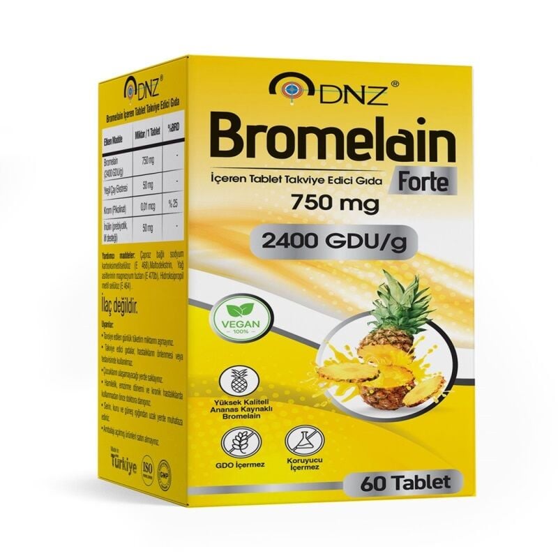 Deniz Pharma DNZ Bromelain Forte 750 mg Dietary Supplement 60 Tablets