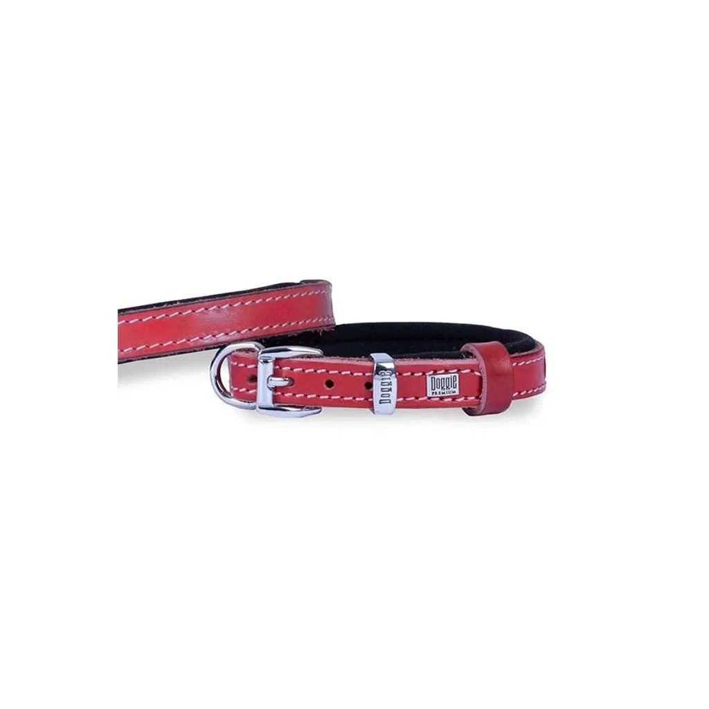Doggie Plain Leather Dog Collar S Red 1.5x40 cm